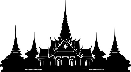 Thai temple architecture silhouette illustration