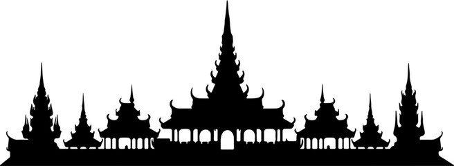 Naklejka premium Thai temple architecture silhouette illustration