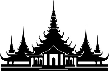 Thai temple architecture silhouette illustration