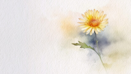 Fototapeta na wymiar Abstract Floral Yellow Delosperma Flower Watercolor Background On Paper