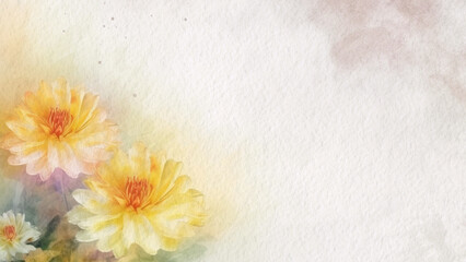 Abstract Floral Yellow Delosperma Flower Watercolor Background On Paper
