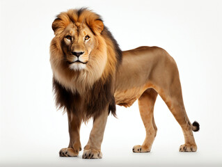 Obraz premium Lion stood on a white background, looking at the camera