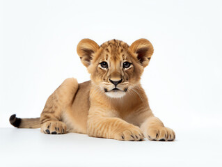 Obraz premium Lion cub lay on a white background