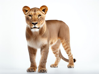 Obraz premium A lioness standing on a white background