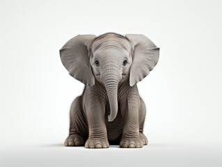 Fototapeta premium Elephant calf sat on a white background
