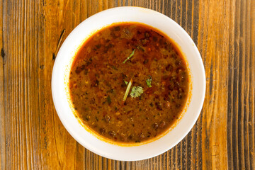Lentil dal in a white bowl