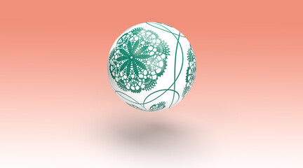 緑のレース模様のある白い球体が浮いている。