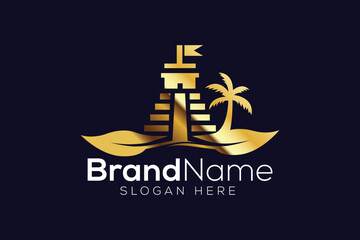 Golden On the leaves Temple of the great jaguar Logo design vector template