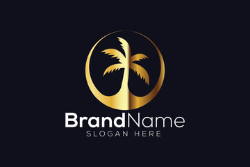 Fototapeta premium Golden palm tree Logo design vector template
