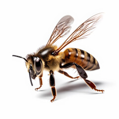 Portrait of a bee on white background, transparent cutout