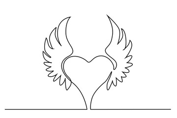 heart icon and angel wings fly line art icon design