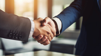 two businessmen shake hands in professional conditions and following the signing of a contract created by generative AI