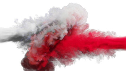 Puffs of white and red smoke collide against a white background. 3d illustration. 