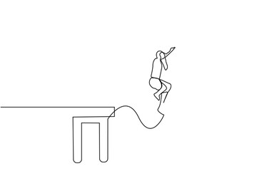 person jump pier sea vacation life line art