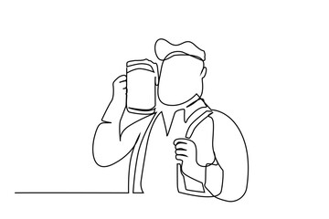 village agriculture man happy holding drinking glass grower line art