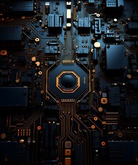 Fototapeta premium Futuristic Black Circuitry - Immersive Tech Graphic Background
