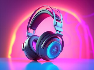 Fototapeta na wymiar Commercial photography of cyberpunk headphones pastel neon background triadic color grading