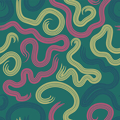 vector rough three color lines brush stroke seamless pattern on green