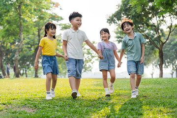 group image of asian children having fun in the park