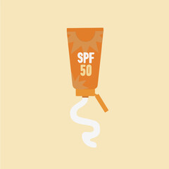 Portrait female hand holding sun protection sunscreen in a tube illustration
