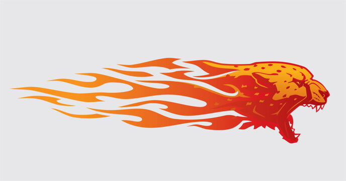 Cheetah Abstract Tattoo Style Fiery Flame and Fury Illustration
