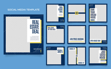 social media template banner house architecture service promotion. fully editable instagram and facebook square post frame puzzle organic sale poster