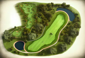 Top down view of greenery golf court