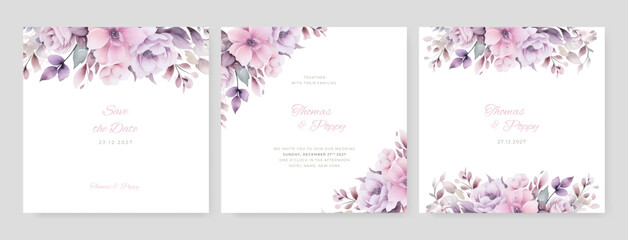 Modern Elegant pink watercolor flower wedding invitation design template