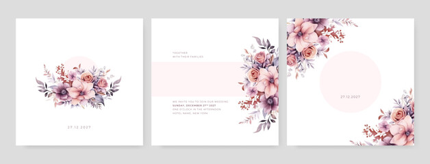 Wedding Invitation, save the date, thank you, rsvp card Design template. Vector illustration.