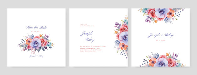 Fototapeta na wymiar wedding invitations with pink elegant flowers and leaves