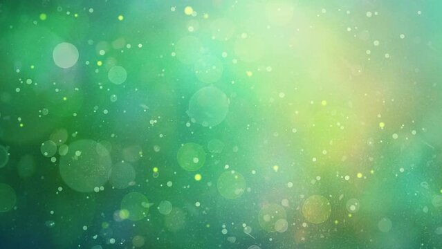 Bokeh Dreams: Defocused Green Background with Floating Particles and Ethereal Lights