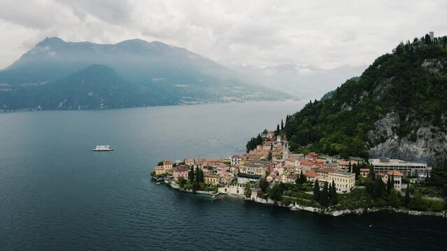 Aerial view of Varenna, Italy on Lake Como.