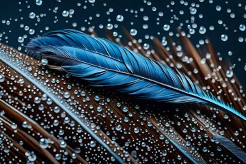 feather on blue background and dew generated by AI tool