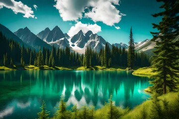 landscape of the nature of a mountainous and lake generated by AI tool