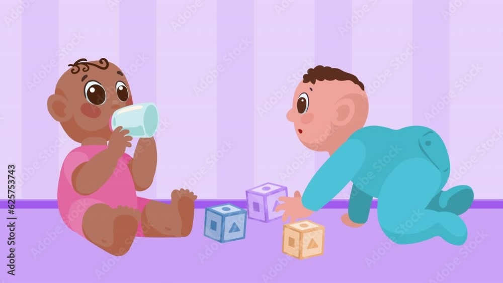 Sticker little babies couple characters animation