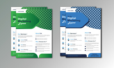 Corporate business flyer template design set with blue, orange, red and yellow color. marketing, business proposal, promotion, advertise, publication,