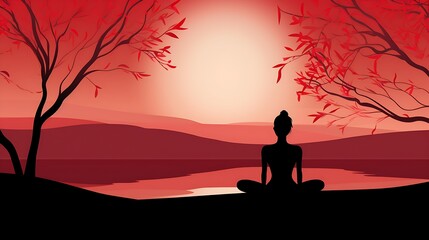 silhouette of a woman meditating in lotus position fully concentrated in muladhara. silhouette girl busy in root chakra meditation working for the internal peace.