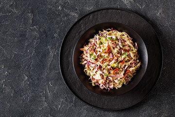 fresh coleslaw with cabbage, carrots, onion, pecan