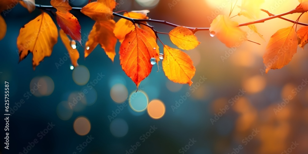 Sticker autumn colorful bright leaves swinging in a tree in autumnal park. autumn colorful background, fall 