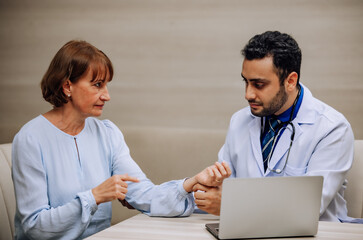 Fototapeta premium Doctor analyze patient, explain diagnoses, provide counseling for effective treatments goal.