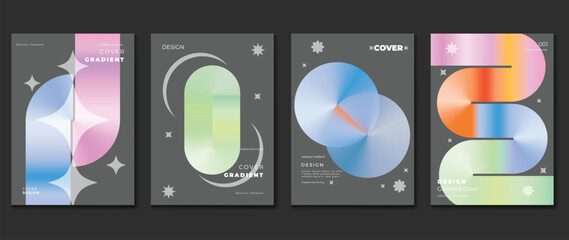 Gradient design background cover set. Abstract gradient graphic with geometric shapes, circles, sparkle. Futuristic business cards collection illustration for flyer, brochure, invitation, media.