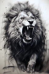 Lion roaring ink illustration