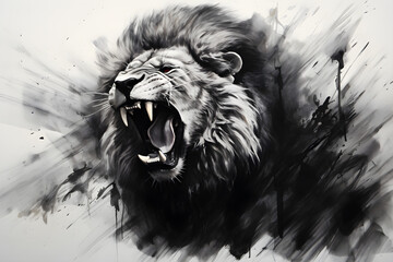Lion roaring ink illustration