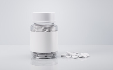 Medical pill bottle with health care concept, 3d rendering.