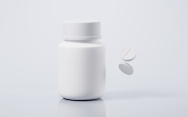 Medical pill bottle with health care concept, 3d rendering.