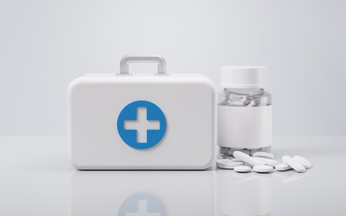 White health care medical box, 3d rendering.