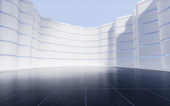 Empty ground with creative geometry background, 3d rendering.