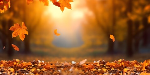 Beautiful autumn landscape with. Colorful foliage in the park. Falling leaves natural background. AI generative - Powered by Adobe