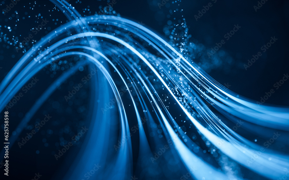 Poster Flowing curve and particles background, 3d rendering.