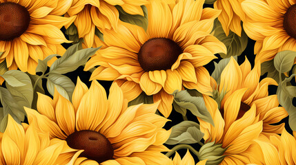 watercolor seamless pattern with fields of sunflowers